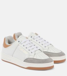 Calf Leather Sneakers With Gum Sole And Round Toe, Sporty Calf Leather Sneakers With Gum Sole, Saint Laurent Sneakers, Round Toe Shoes, White Sneakers Women, Gold Shoes, Saint Laurent Shoes, Brown Sneakers, Leather Biker Jacket