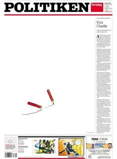 the front page of politiken magazine with two red pens sticking out of it