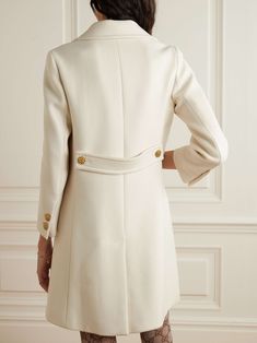 GUCCI Button-embellished wool coat Broad Shoulders, Shades Of White, Wool Coat, Net A Porter, Luxury Design, Porter, Branding Design, Slim Fit, Gucci