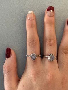 Moonstone stackable ring with beaded band Size available 5,6,7,8,9Other stone available Plain Silver Rings, Teardrop Ring, Boho Minimalist, Aqua Chalcedony, Chunky Rings, Ring Stacking, Thumb Rings, Ring Dainty, Stackable Ring