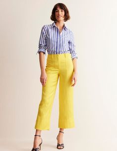 A pair of mid-rise, straight-leg cropped trousers in a smart-but-comfortable twill fabric. Choose from a versatile navy or unmissable yellow. Yellow Floral Pants Outfit, Yellow Trouser Outfit Women, Cropped Wide Leg Pants With Welt Pockets For Work, Chic Cropped Wide Leg Work Pants, Spring Office Cropped Leg Pants, Spring Office Dress Pants With Cropped Leg, Spring Office Cropped Dress Pants, Spring Cropped Dress Pants For Office, Chic Cropped Wide Leg Pants For Business Casual