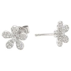 These pretty diamond earrings are a perfect way to make any day feel like a special occasion! Sparkling brilliant white diamonds have been pave set in a lovely floral design crafted from 18k white gold. What a wonderfully effortless way to bring a touch of luxury to any outfit! Earrings measure 5/16" 52 round brilliant-cut diamonds, .20 carats total Floral Studs, Bracelet Love, Diamond Stud Earrings, Modern Earrings, Diamond Stud, Heart Earrings Studs, Stud Earrings Set, Floral Earrings, Baccarat