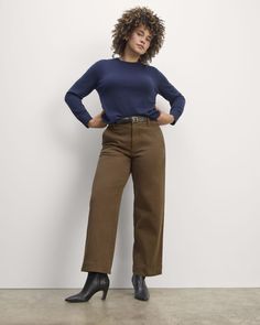 The Utility Wide-Leg Pant Cocoa – Everlane Trouser Pants Women, Back Patch, Patch Pocket, Wide Leg Pants, Cocoa, Wide Leg, High Rise, Cotton Fabric, Pants For Women