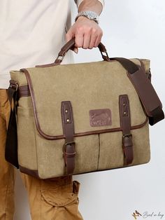 Bird in Bag - Vintage Canvas Laptop Bag with Large Capacity Casual Brown Laptop Bag With Large Capacity, Large Capacity Beige Bags For Outdoor, Casual Brown Laptop Bag For Outdoor, Large Capacity Beige Bag For Outdoor, Beige Large Capacity Bag For Outdoor, Beige Outdoor Bag With Large Capacity, Khaki Bags With Adjustable Strap For Outdoor, Khaki Outdoor Bag With Adjustable Strap, Outdoor Khaki Bags With Adjustable Strap