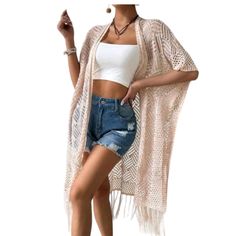 Gorgeous Knit Kimono Style Cardigan/Cover Up Nwt Os One Size Summer Sweater For A Day Out, Casual Beige Outerwear For Beach, Casual Beige Outerwear For The Beach, Beige Winter Cardigan For Vacation, Beige Casual Sweater For Beach, Summer Knitted Cardigan For Layering, Casual Open Knit Outerwear For Summer, Chic Open Front Summer Sweater, Knit Outerwear For Vacation