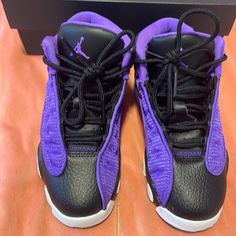 Jordan 13 Retro Purple Venom Size 12 Child. Never Worn. Casual Purple Non-slip Sneakers, Casual Non-slip Purple Sneakers, Sporty Purple Jordan Shoes With Rubber Sole, Purple Sporty Jordan Shoes With Rubber Sole, Purple Synthetic Sneakers With Laces, Purple Synthetic Sneakers, Purple High-top Jordan Shoes With Rubber Sole, Casual Purple Jordan Shoes With Round Toe, Purple Synthetic Basketball Shoes