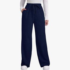 These Pants Have Excellent Reviews On Amazon. They Are So Soft And And Can Be Dress Up Or Down Blue Fall Sweatpants With Elastic Waistband, Blue Sweatpants With Elastic Waistband, Blue Wide Leg Pants For Fall Loungewear, Casual Navy Wide Leg Pants With Pockets, Fall Blue Wide Leg Pants With Elastic Waistband, Blue Wide Leg Pants With Elastic Waistband For Fall, Baggy Blue Pants With Drawstring, Navy High Waist Casual Pants, Casual High Waist Navy Pants