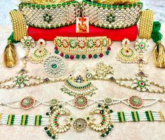 Heavy Rajwadi Kundan Combo Available  Ready to Dispatch With  Aad , Earrings,  jodha Nath ,  Jadau Rakhdi , 2 Mehri with Jodha Mehri , Kundan Ring , Pochi , Bangdi , Kundan Baju , Furr Loom , Kundan Hathfull  , Mangtikka , Besar . High Quality Rajwadi Combo Traditional Green Kundan Sets, Festive Bridal Sets With Latkans For Diwali, Ceremonial Kundan Sets For Navratri, Kundan Sets For Ceremonial Navratri, Kundan Sets For Navratri Ceremonies, Kundan Sets For Ceremonial Occasions During Navratri, Green Set With Latkans For Navratri, Green Bridal Sets For Diwali Ceremonial, Green Meenakari Sets For Ceremonial Occasions