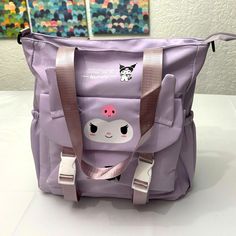 Cartoon Cute Kuromi Shoulder Crossbody Tote Bag High School And College Student Canvas Bag For Class Tuition Bag Cute Large Capacity Shoulder Bag For Back To School, Casual Shoulder Bag With Cute Design For School, Cute Large Capacity Purple Backpack, Casual Shoulder Bag With Cute Design For Travel, Casual School Bag With Cute Design, Kawaii Purple Backpack For Everyday Use, Purple Harajuku Student Bag, Purple Harajuku Style Student Bag, Kawaii School Bag With Pockets