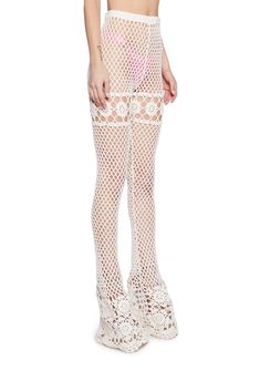 cuz dreaming is free. These bottoms have a sheer crochet construction, an elastic waistband, a high waist fit, and a flared leg silhouette. Crochet Bell Bottoms, Crochet Construction, Crochet Bell, Sugar Thrillz, Free Socks, Ski Mask, Kawaii Fashion, Dolls Kill, Bell Bottoms