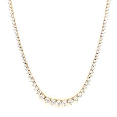 A stunning 6.0 carat tennis necklace with a major upgrade - an adjustable bolo tie closure. Wear this necklace as long as 24" or as short as choker length.  Available in Yellow Gold or White Gold 6.0 total carat weight Adjustable solid gold chain that delicately hangs down the back 14K Gold Benefits of Solid 14k Gold J Luxury White Gold Tennis Necklace Gift, Luxury Yellow Gold Tennis Necklace, Luxury Gold Tennis Necklace With Prong Setting, Classic Yellow Gold Tennis Necklace, Classic Diamond Necklace With Adjustable Chain For Formal Occasions, Classic Formal Diamond Necklace With Adjustable Chain, Classic Round Tennis Necklace With Adjustable Chain, Adjustable Classic Cubic Zirconia Necklace, Classic Adjustable Cubic Zirconia Necklace