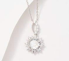 With an intricate cut that gives the look of a high-end piece, this sparkling Kathy Levine collab necklace is everything we want when accessorizing for a formal event -- like a niece's wedding or a milestone birthday celebration. But because it's done in cubic zirconia Diamonique® simulated diamonds, we feel comfortable wearing the spotlight-grabber for an in-office day or standing Tuesday dinner date, too! Glamorous Sparkling Stone Necklaces For Celebration, Glamorous Celebration Necklaces With Sparkling Stones, Glamorous Jeweled Necklaces For Celebrations, Glamorous Sparkling Stones Necklace For Celebration, Glamorous Round Necklace With Jewels, Silver Fine Jewelry Necklace For Party, Silver Round Bridal Necklace For Evening, Fine Jewelry Bridal Necklace As Gift, Silver Fine Jewelry Necklaces For Party