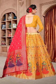 color-yellow, fabric-jacquard, work-woven, brand-name-krupali-savani,occasion-festivewear, occasion-wedding-guest, womenswear,ideal-for-women, lehengas, Product Features: Color: Yellow Lehenga Fabric: Jacquard Choli Fabric: Jacquard Work: Zari Woven Sleeves: 3/4 Sleeves Neck Type: Round Neck Wash Care: Dry Clean Occasion: Festivewear, Wedding Guest Product Type: Lehenga Choli with Dupatta Disclaimer: There will be slight difference in digital to actual image Bollywood Lehenga With Motifs, Semi-stitched Yellow Lehenga With Motifs, Chanderi Sets With Meenakari, Yellow Semi-stitched Lehenga With Motifs, Brocade Lehenga For Eid, Yellow Festive Sets With Motifs, Festive Yellow Sets With Motifs, Art Silk Choli With Meenakari Detailing, Art Silk Meenakari Choli