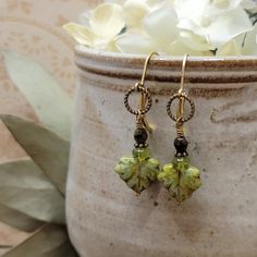 Rustic Green Fall Maple Leaf Earrings, Nicki Lynn Jewelry Earthy Earrings, Easy Crafts To Sell, Woodland Earrings, Rustic Jewelry, Wilmington Nc, Themed Jewelry, Glass Earrings, Earrings Vintage, Leaf Earrings