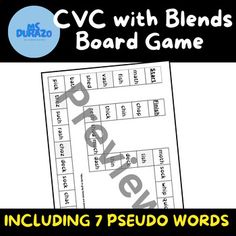 cvc word board game including 2 pesod words