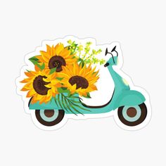 a scooter with sunflowers in the back sticker is shown on a white background