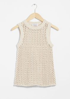 Crocheted tank top featuring a slim silhouette and a round neckline.Length of top: 55.5cm / 21.9" (Size S) Summer Style Guide, Suit Jumpsuit, Knit Outerwear, Crochet Tank Top, Linen Sweater, Glamour Dress, Crochet Tank, Summer Beach Wear, Fashion Story