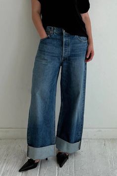 Citizens of Hummanity Ayla baggy jean rolled cuffed hem brielle | Pipe and Row Cuffed Baggy Jeans, Blue Jean Outfits, Rolled Up Jeans, Baggy Jean, Oversized Jeans, Cuffed Jeans, Wide Jeans, Perfect Jeans, Oversized Silhouette