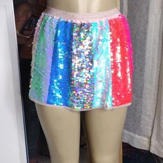 Okay So For For Those Of You Who Love To Wear Sequins And Mini Skirts And Like To Sparkle As I Do Myself This Is A Hot Skirt Perfect For You The Colors Are Beautiful It's Slightly Short But Hot So If Your Into The Sequin Thing You're Going To Love This Skirt It Is Hot I Am Not Seeing A Size Or A Brand On A Tag But I Would Definitely Say It's A Small And It's Just Hot That's What I Call This Skirt It's Hot Brand New Without Tag Never Worn Party Mini Skort In Multicolor, Short Sequin Skirt, Hot Skirts, It's Hot, Sequin Skirt, Pink Blue, Sequin, Womens Skirt, Mini Skirts