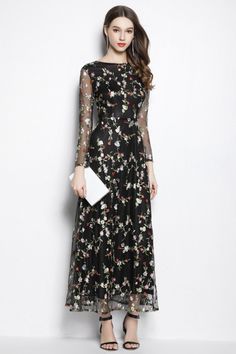 Shop Black Round Neck Sheer Sleeve Embroidery Party Dress online. SheProm offers formal, party, casual & more style dresses to fit your special occasions. Festive A-line Dress With Floral Embroidery, Elegant Embroidered A-line Maxi Dress, Floral Applique Floor-length Evening Dress For Party, Embroidered A-line Midi Dress For Party, Chic Floral Embroidered Maxi Party Dress, Chic Maxi Dress With Floral Embroidery For Party, Spring A-line Embroidered Party Dress, Elegant Floral Applique Dresses For Banquets, Spring Floral Applique Maxi Dress For Party