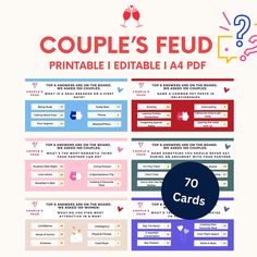 a poster with the words couples's fud printable editable 1 4 pdf