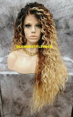 Brown Balayage Blonde, Free Part Lace Front Wig, Curly Ombre, Blonde Wigs, Ombre Brown, Balayage Blonde, Brown Balayage, Brown Ombre, Hair Braid