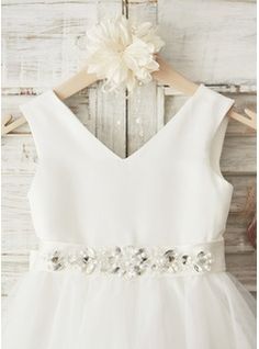 Forme Princesse Longueur genou Robes à Fleurs pour Filles - Satiné/Tulle Sans manches Col rond avec Brodé/Strass (bande détachable) (010144111) - JJ's House Camisole Top, Sleeveless Top, Tank Tops, Women's Top