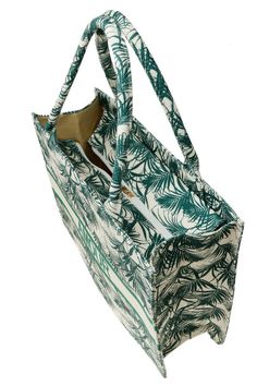 Amour Tropical Tote Bag16.25"(L) x 5.5"(W) x 12.75"(H) Green Top Handle Box Bag With Dust Bag, Casual Green Box Bag For Travel, Green Large Capacity Box Bag For Travel, Green Handheld Beach Bag For Travel, Green Beach Bag With Removable Pouch For Vacation, Green Handheld Shoulder Bag For Vacation, Green Satchel Shoulder Bag With Dust Bag, Green Travel Bags With Large Capacity, Green Top Handle Shoulder Bag For Shopping