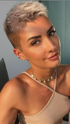 Pixie Hairstyles For Fine Hair, Short Pixie Hairstyles, Short Shaved Hairstyles, Hairstyle For Women, Blonde Pixie Hair, Short Hair Pixie