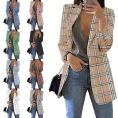 Find ideas๏ฟฝand inspiration for Womens Plaid Blazer Suit Coat Ladies OL Formal Slim Fit Cardigan Jacket Outwear, Womens jacket Fall Long-sleeved Blazer With Pockets, Winter Plaid Long Sleeve Blazer, Casual Double-breasted Fall Blazer, Spring Plaid Outerwear For Office, Spring Double-breasted Plaid Outerwear, Spring Plaid Double-breasted Outerwear, Trendy Office Cardigan For Fall, Plaid Single Breasted Long Sleeve Blazer, Plaid Blazer With Pockets For Fall