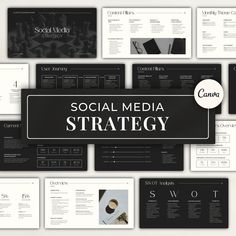 the social media strategy presentation is shown in black and white