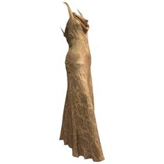 1930s Siren gown in gold floral lamé brocade: Racer back with extremely low plunge! Full cowl neck front. The sexiest dress in the room! Brown Evening Gowns, 30s Wedding, 1930s Clothes, 1920s Evening Dress, Vampire Core, 30s Dress, Moodboard Pngs, I Get Money, Bolero Dress