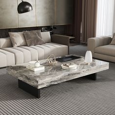 a marble coffee table in a living room