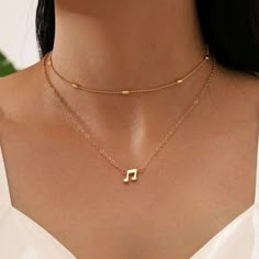 Layered Music Note Necklace Set Dainty Music Note On One. They Can Be Worn Together Or Separate. Simple And Elegant. Copper Alloy Gold Music Note Necklace, Music Necklaces, Microphone Necklace, Band Booster, Music Pendant, Music Themed Jewelry, Music Note Jewelry, Treble Clef Necklace, Stuff For Christmas