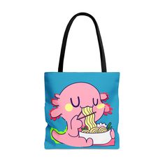 "Tote Bag (AOP) / Shopping Tote / Axolotl / Noodles/ Bag This practical, high-quality tote bag is available in three sizes. All-over print provides comfort with style at the beach or out in town. Made from reliable materials, lasting for seasons. .: Made with 100% polyester, a medium-weight fabric (6.49 oz/yd² (200 g/m that is highly durable and perfect for everyday use.  .: All tote bags come with a non-woven laminate inside and are available in 3 sizes (1x large storage compartment) so that you can match your customers' needs.  .: Black cotton handles .: NB! Size tolerance 0.75\" (1.9 cm))" Kawaii Tote Shoulder Bag For Shopping, Kawaii Softback Bags For Everyday Use, Kawaii Tote Gift Bag, Kawaii Gift Bag Tote, Kawaii Gift Tote Bag, Playful Shopping Tote Shoulder Bag, Playful Tote Shoulder Bag For Shopping, Fun Bag With Removable Pouch For Daily Use, Playful Large Capacity Tote Shoulder Bag