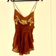 Nwt Free People Brown Cami With Embroidery And Sequins. Brown Cami, Floral Cami Top, Babydoll Tank Top, Babydoll Tank, Floral Lace Tops, White Cami, Floral Cami, Lace Cami, Free People Tops