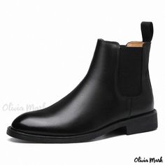 Olivia Mark - Martin Boots: Genuine Leather Pointed Toe Chelsea Boots High Ankle Leather Boot Chelsea Boots High, Casual Leather Flats, Thick Heel Shoes, Pointed Heels, Boots High, Leather Flat Shoes, Mary Jane Pumps, Genuine Leather Shoes, Martin Boots