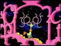 an animated image of a cartoon character on stairs with stars in the sky behind it