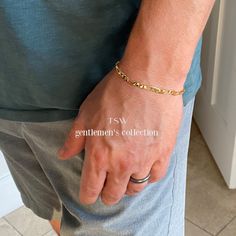 This gold chain bracelet for men is wonderful for everyday wear.__________________D E T A I L S•18K Gold Filled•4mm flat figaro chain Water friendly LENGTH•The standard length for most men is 8.0•Choose between 7.5-9.5 inch length Everyday Metal Figaro Chain Bracelets, Gold Plated Figaro Chain Bracelet, Cheap Men's Jewelry With Figaro Chain, Classic Gold Plated Figaro Chain Bracelet, Men Link Gold Bracelet, Figaro Chains, Gold Bracelet Chain, Chain Bracelet, Bracelets For Men