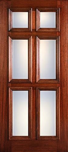 a wooden door with four glass panels