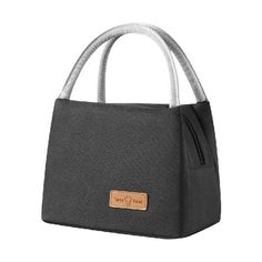 a gray bag with a brown tag on it