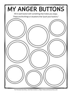 Emotions Art Therapy, Anger Buttons Worksheet, Social Worker Worksheets, Therapy Ideas For Teens, Art Therapy Activities Printables, Activities For Middle Schoolers, Anger Management Activities For Kids, Therapy Printables, Anger Worksheets