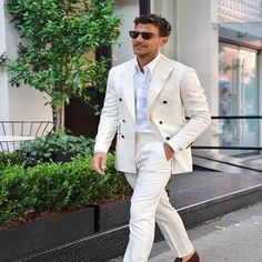 Wiaofellas  -  Elegant Beige Casual Men Suits Double-breasted Slim Fit Blazer Hombre High Quality Custom 2 Piece Set Jacket Pant Costume Homme White Mens Suit, White Pants Outfit Men, Costume Peaky Blinders, Havana Dress, Johannes Huebl, Suits Show, Peaky Blinders Suit, Business Jacket, Casual Office Wear