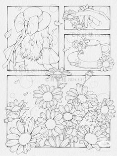 a drawing of flowers with pictures in the bottom right corner and an image of a hat on