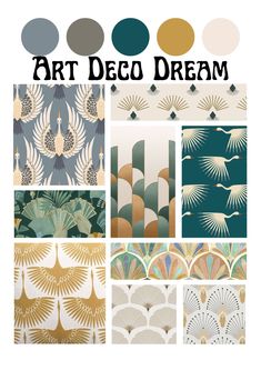 art deco wallpapers in different colors and patterns with the words art deco dream above them