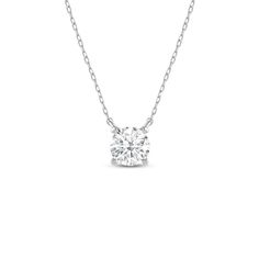 The easygoing elegance of this piece works for a myriad of occasions and outfits. The white gold necklace features a round diamond on a stylized basket with four baby claw prongs. With a dainty sparkle, you can easily incorporate this piece into your daily casual wear. Claw Prong, Diamond Solitaire Necklace, Solitaire Necklaces, White Gold Necklaces, Lab Created Diamonds, Diamond Solitaire, Round Diamonds, Gold Necklace, Sparkle