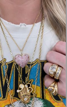 Yellow Gold Multi-stone Jewelry For Valentine's Day, Maximalism Jewelry, Brent Neale, Maximalist Jewelry, Charm Bracelet Watch, Ombre Pink, Get It Girl, Puffed Heart, Carved Stone