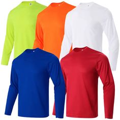 5 Pack Long Sleeve T-Shirts for Men | LEEHANTON Mens Plaid, Plaid Jacket, Men's Shirts, Long Sleeve T Shirts, Neck Designs, Red Yellow, Perfect Match, Wardrobe Essentials, Mens Long Sleeve