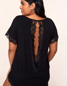 Charli Black Plus T Shirt and Short Set, 0X-4X | Adore Me Summer Lace Bedtime Tops, Relaxed Fit Lace Trim Sleepwear For Loungewear, Casual Short Sleeve Tops For Night, Black Lace Sleepwear For Loungewear, Summer Lace Trim Loungewear Top, Summer Lace Trim Top For Loungewear, Lace Tops For Summer Loungewear, Black Short Sleeve Sleep Top, Casual Lace Sleepwear With Lace Trim