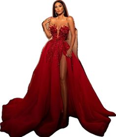 Red Evening Dress For Banquet During Prom Season, Glamorous Red Ball Gown For Prom, Elegant Red Ball Gown With Sweep Train, Red Sleeveless Gown For Banquet, Sleeveless Red Gown For Banquet, Elegant Red Gown With Long Train, Red Evening Dress With Long Train For Prom, Elegant Red Ball Gown With Sweetheart Neckline, Red Prom Dresses With Long Train